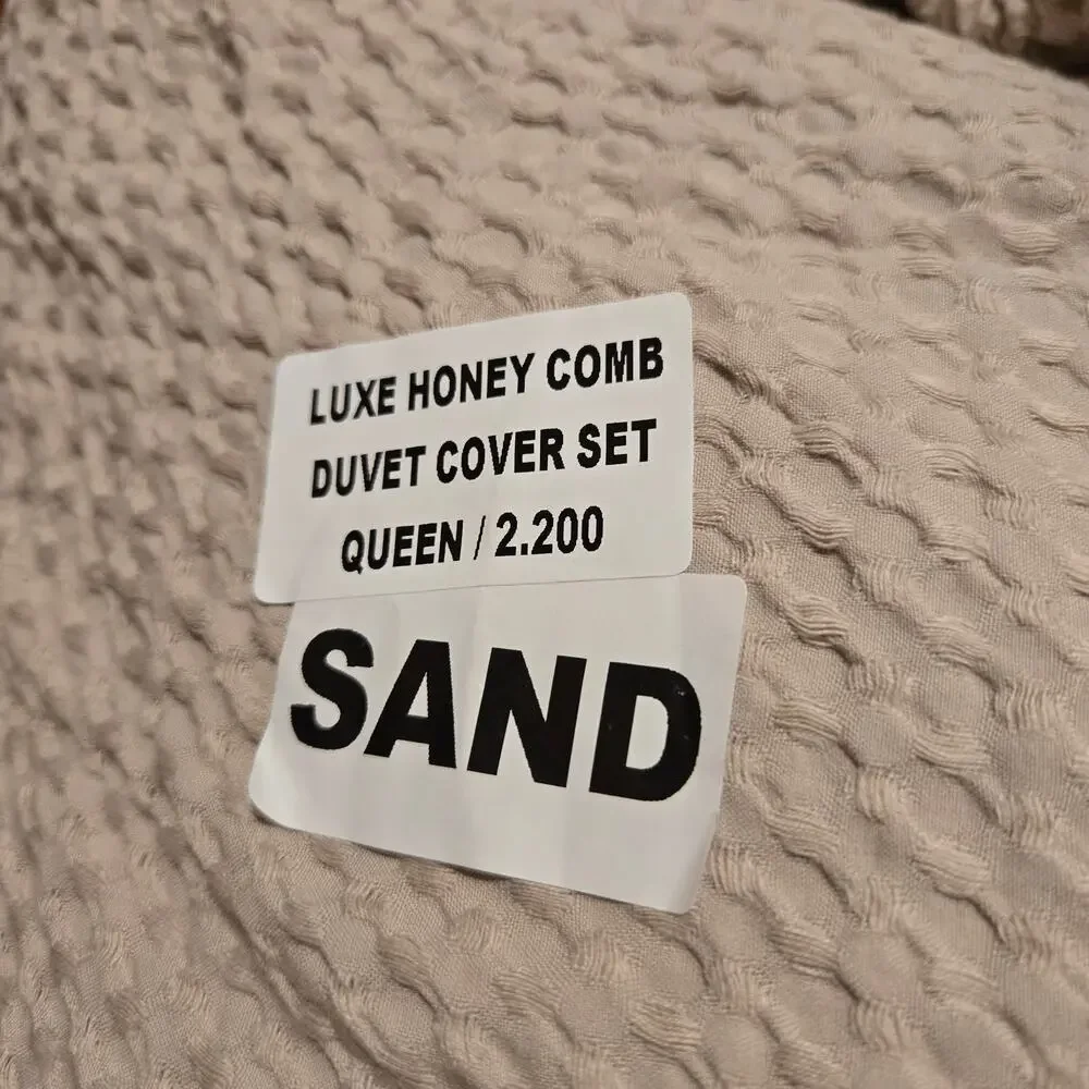 Quince Luxe Honeycomb 100% Organic Cotton Duvet Cover 3Pc Set Full Queen Sand